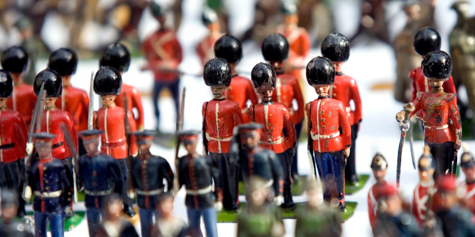Ranks of lead soldiers in a display case at the L'Iber museum inside Valencia's Palacio de Malferit